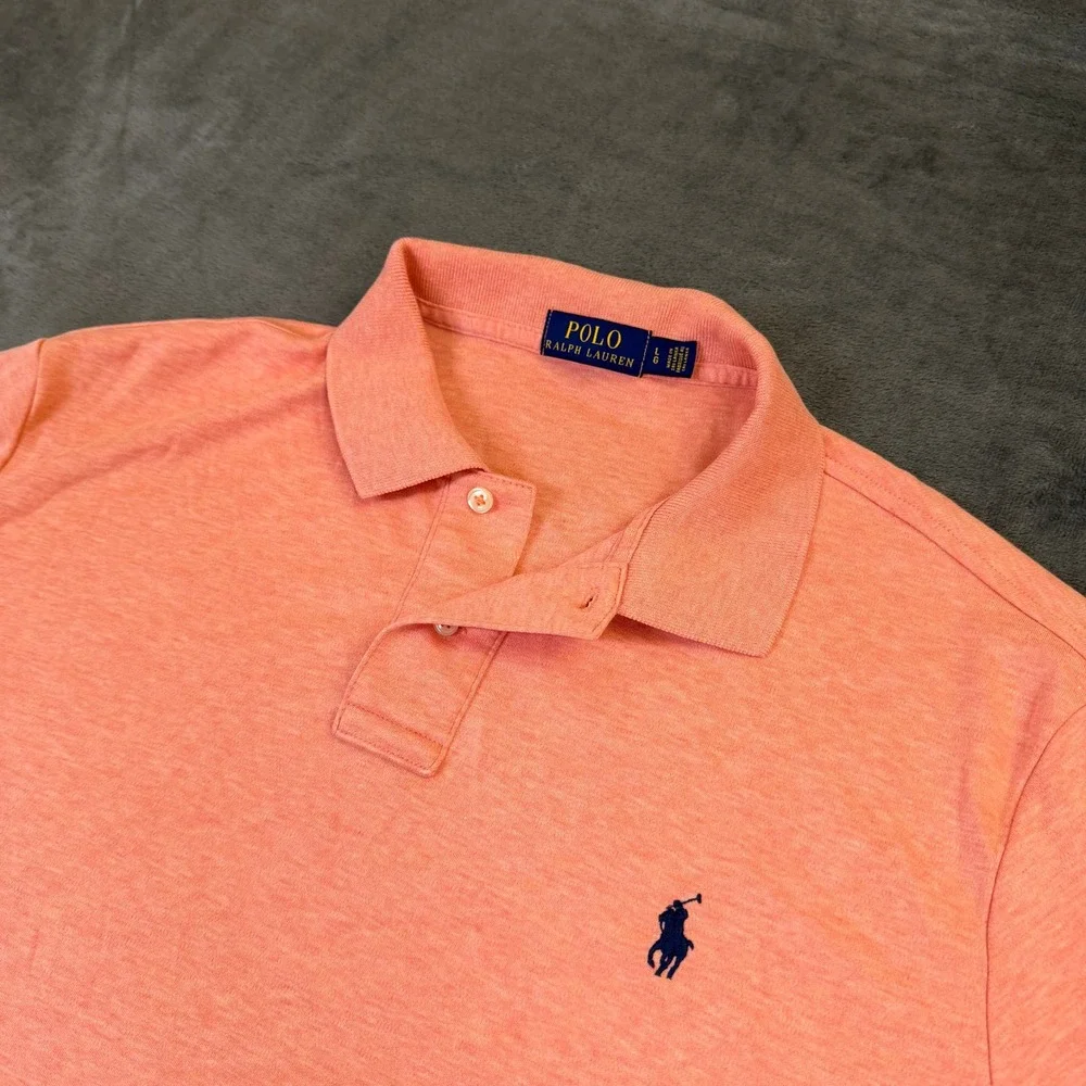 Polo Ralph Lauren Classic Fit Polo Shirt Mens Large Orange Heathered Cotton